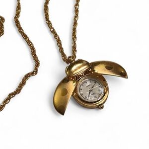 Gold Ladybug Pendant Watch Necklace